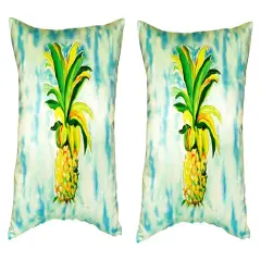 Pair of Betsy Drake Pineapple No Cord Pillows 18 Inch X 18 Inch