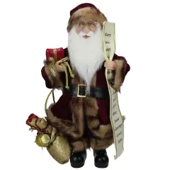 Northlight 18" Burgundy and Brown Santa Claus with Naughty or Nice List Christmas Figure Red