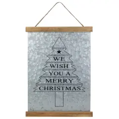 Northlight 16" We Wish You a Merry Christmas Galvanized Sheet Metal Hanging Wall Sign Silver
