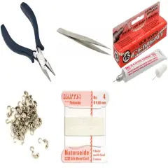 Bead Tip Kit - Pliers, Tweezers, Cement, 30 Bead Tips & White Bead Cord #4