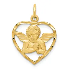 10K Yellow Gold Angel Heart Charm Pendant Jewelry 25mm x 21mm