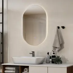 Costway 32'' x 20'' Oval Bathroom Wall Mirror Mounted Makeup Mirror with Lights & Anti-Fog