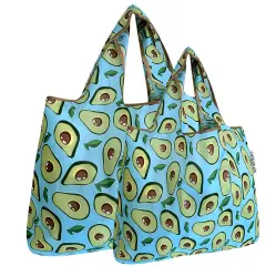 Wrapables Large & Small Foldable Tote Nylon Reusable Grocery Bags, Set of 2 Avocado