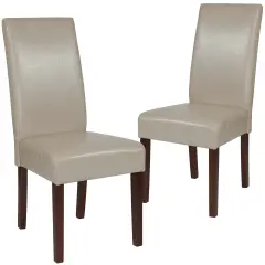 Emma and Oliver Two Mid-Century Parson's Chairs and Finished Hardwood Frame for Kitchen, Dining Room & More Beige LeatherSoft