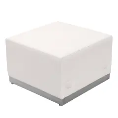 Emma and Oliver Modular Reception Ottoman with Brushed Stainless Steel Base Melrose White