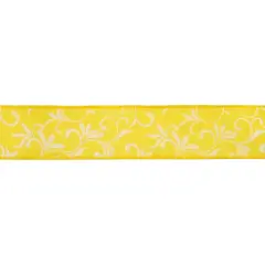 Northlight Yellow with White Floral Design Wired Craft Ribbon 2.5" x 10 Yards