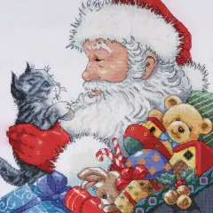Design Works Counted Cross Stitch Kit 13"X13"-Santa & Kitten