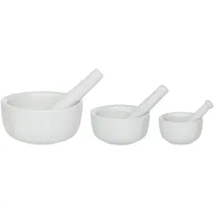 HIC Mortar and Pestle Spice Herb Grinder Pill Crusher Set, Fine-Quality Porcelain, Set of 3