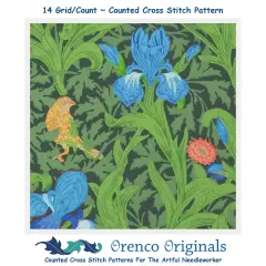 Blue Iris by Arts and Crafts Movement Founder William Morris Counted Cross Stitch Pattern