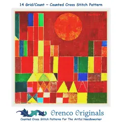Expressionist Klee Castle Sun Detail Counted Cross Stitch Chart Pattern