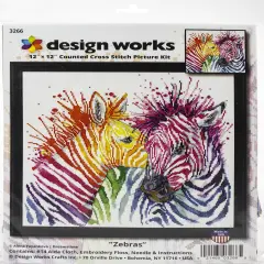 Design Works Counted Cross Stitch Kit 12"X12"-Colorful Zebras