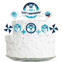 Big Dot of Happiness Yeti to Party - Abominable Snowman Birthday Party Cake Decorating Kit - Happy Birthday Cake Topper Set - 11 Pieces