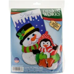 Design Works Felt Stocking Applique Kit 18" Long-Snowman & Penguin