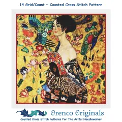 Art Nouveau Gustav Klimt Lady with Fan Counted Cross Stitch Chart Pattern