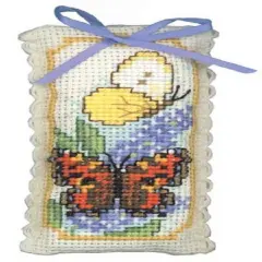 Textile Heritage Lavender Sachet Counted Cross Stitch Kit Butterflies & Buddleia Multicolor