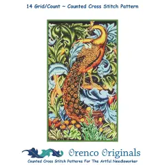 Woodland Peacock by Arts and Crafts Movement Founder William Morris Counted Cross Stitch Chart