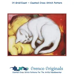 Expressionist Franz Marc's White Cat on Pillow Countd Cross Stitch Chart Pattern