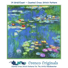 Water Lilies in Bloom detail inspired by Claude Monet's impressionist painting Counted Cross Stitch Pattern