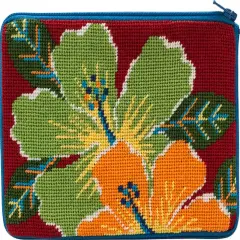 Stitch & Zip Needlepoint Cosmetic Purse Kit- Bright Hibiscus Multicolor