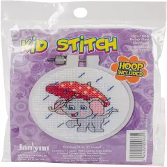 Janlynn/Kid Stitch Mini Counted Cross Stitch Kit 3" Round-Rainy Day Elephant