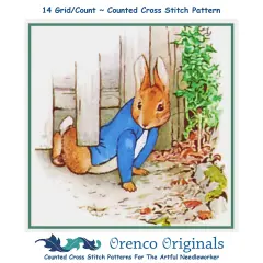 Beatrix Potter Peter Rabbit Crawls Under Fence Counted Cross Stitch Pattern