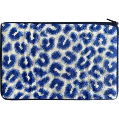 Stitch & Zip Needlepoint Cosmetic Purse Kit- Navy Leopard Multicolor