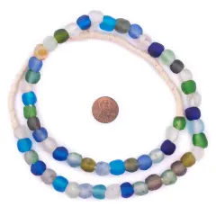 The Bead Chest African Recycled Glass Beads, 11mm - Full Strand Eco-Friendly Fair Trade Sea Glass Beads from Ghana Handmade Ethnic Round Spherical Tribal Boho Krobo Spacer Beads Medley