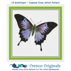 Lavender Purple Black Butterfly Counted Cross Stitch Chart Pattern