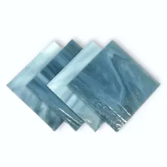 Steel Blue tr., White, Prisma COE 96 Fusible Glass Sheets / Mosaic Squares - 4 Pack