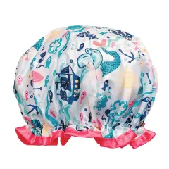 Wrapables Reusable Women's Waterproof Shower Caps for Long Hair Under the Sea