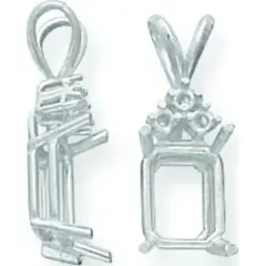 14K WG 4 Prong Emerald Cut Pendant Setting 9x7mm