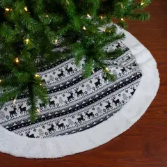 Northlight Nordic Reindeer Christmas Tree Skirt with Fleece Border - Black and White - 48"