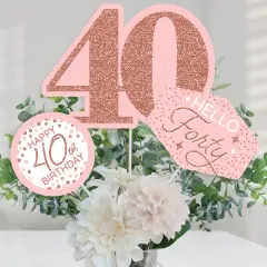 Big Dot of Happiness 40th Pink Rose Gold Birthday - Happy Birthday Party Centerpiece Sticks - Table Toppers - Set of 15