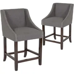 Merrick Lane Taylorsville 24 Inch Counter Height Stool with Nailhead Trim - Set of 2 Dark Gray Fabric