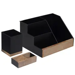 HBCY Creations 3 PIECE Desk Organizer Set- Rustic Mail Organizer For Desktop - Great For Rustic or Industrial Decor! Makeup Organizer For Vanity Black