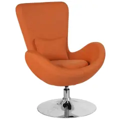 Merrick Lane Soro High-Back Egg Style Lounge Chair With 360&deg; Swivel Metal Base Orange Fabric
