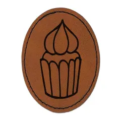 Hand Drawn Cupcake Doodle Round Iron-On Engraved Faux Leather Patch Applique - 2.5" Brown