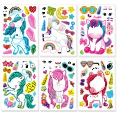 Wrapables Make Your Own Sticker Sheets, DIY Make a Face Animal, Food, Party Favor Stickers (24 Sheets) Unicorns