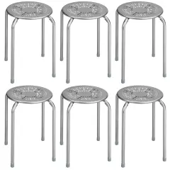 Costway Set of 6 Stackable Metal Stool Set Daisy Backless Round Top Kitchen Grey