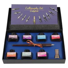 CraftyBook Calligraphy Pens for Writing - 12 Nibs with 7 Dip Pen Ink Colors