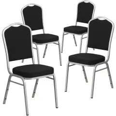 Emma and Oliver 4 Pack Crown Back Stacking Banquet Chair BlackFabric/Silver