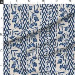Various Fabrics by the Yard or Fat Quarter Folk Floral Stripe Large Scale Blue Tan Chintz Flowers Custom Printed Fabric by Spoonflower