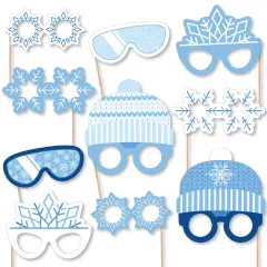 Big Dot of Happiness Blue Snowflakes Glasses and Headpieces - Paper Card Stock Winter Holiday Party Photo Booth Props Kit - 10 Count