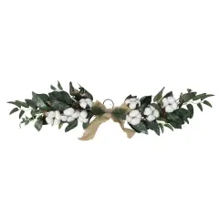 Northlight 25" White Cotton and Pine Cone Christmas Foliage Swag - Unlit Green
