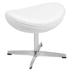 Merrick Lane Olwen Saddle Wing Ottoman Modern Footrest with Metal Base White LeatherSoft