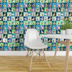 Pre-Pasted Wallpaper 2FT Wide Blue Birds Animals Whimsical Books Ducks Watercolor Book Covers Reading Group Duck Readers Library Lover Large Scale Custom Pre-pasted Wallpaper by Spoonflower