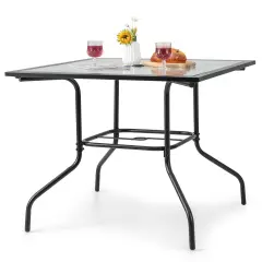 Costway 35'' Patio Dining Table Tempered Glass Top Bistro Table with 1.5'' Umbrella Hole