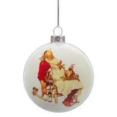 Northlight Norman Rockwell 'Santa and His Helpers' Glass Disc Christmas Ornament - 3" White