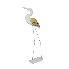 31 Inch Hand Carved White Painted Wood Bird Statue Home Coastal Decor Sculpture