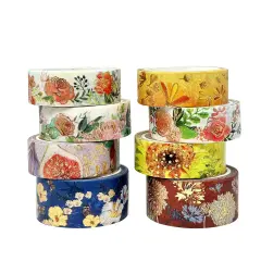 Wrapables Nature Metallic Foil Washi Tape Set for Scrapbooking, Stationery, Diary, Card Making Floral Bloom